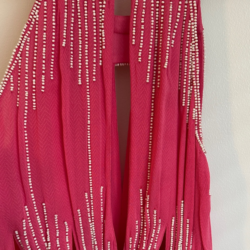 Free People Pink and Cream Beaded Halter Dress with Cutout - Picture 8 of 8
